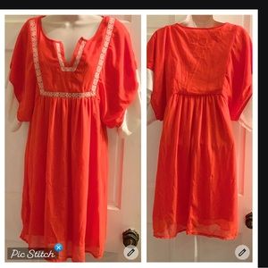 Ya orange and cream dress with wide sleeves